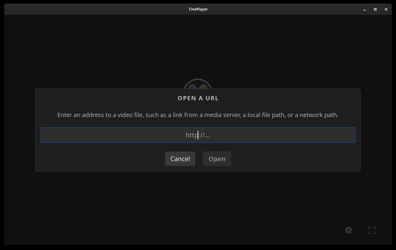 The Open a URL dialog, with one address field and an Open button.