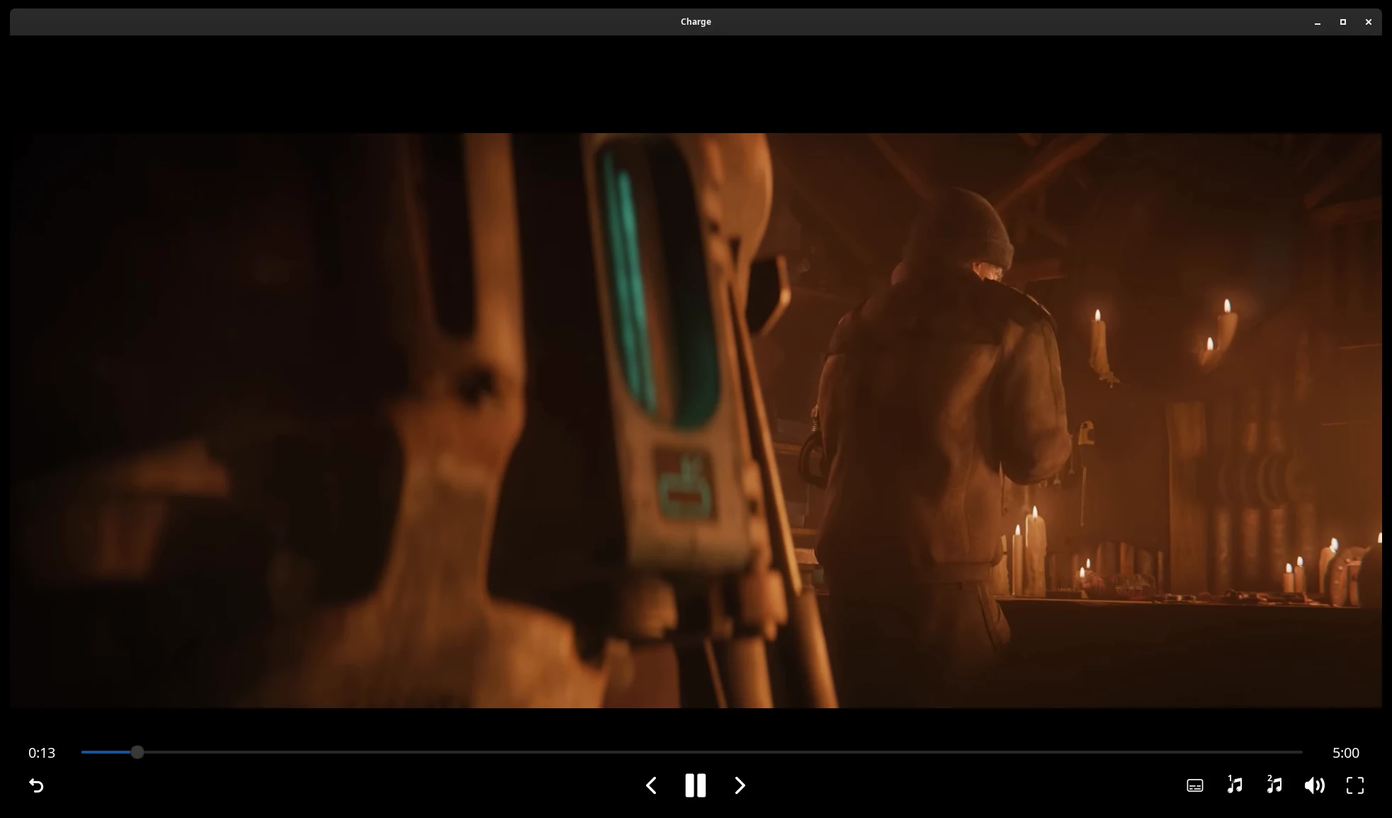 A film playing, with the playback controls along the bottom.